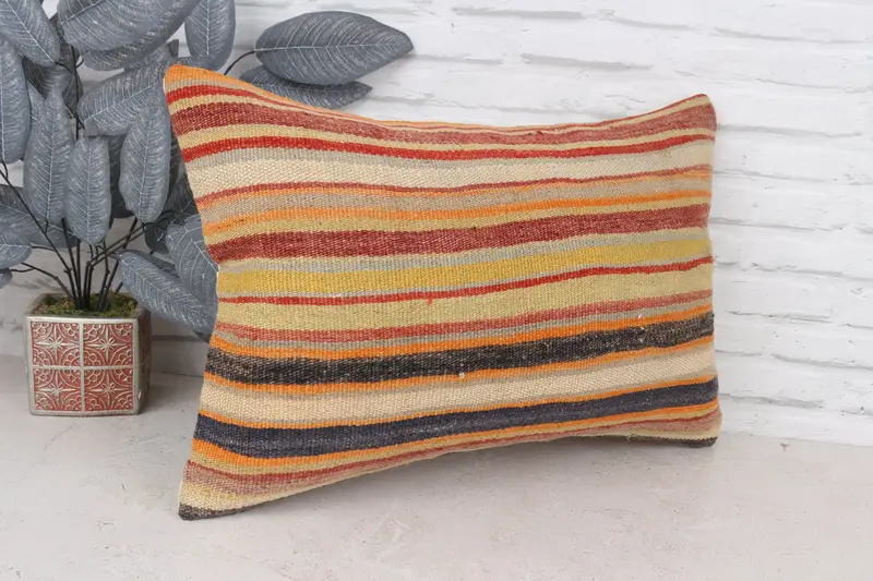 Accent Pillow Case, Vintage Kilim Throw Pillow, Handmade Kilim Cushion, 16x24 Yellow Cushion Cover, Throw Kilim Pillow, Cushion Case - 3