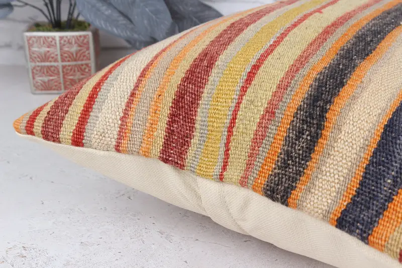 Accent Pillow Case, Vintage Kilim Throw Pillow, Handmade Kilim Cushion, 16x24 Yellow Cushion Cover, Throw Kilim Pillow, Cushion Case - 6