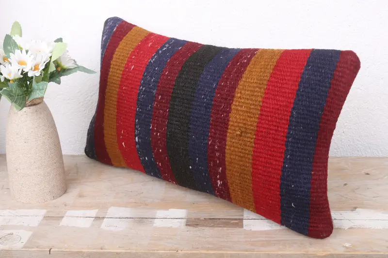 Kilim Pillow, Living Room Throw Cushion, Floor Pillow Sham, Cushion Case, Pillow for Sofa, 8x16 Blue Cushion Cover, Handmade Kilim Cushion - 4