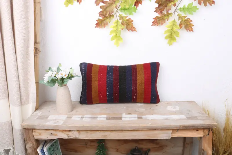 Kilim Pillow, Living Room Throw Cushion, Floor Pillow Sham, Cushion Case, Pillow for Sofa, 8x16 Blue Cushion Cover, Handmade Kilim Cushion - 1