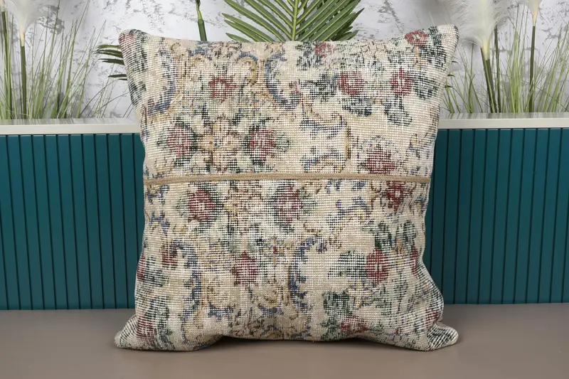 Vintage 24x24 inch Pillow Sham, New Home Gift Square Beige Antique Thanksgiving Gift Pillowcase - 1