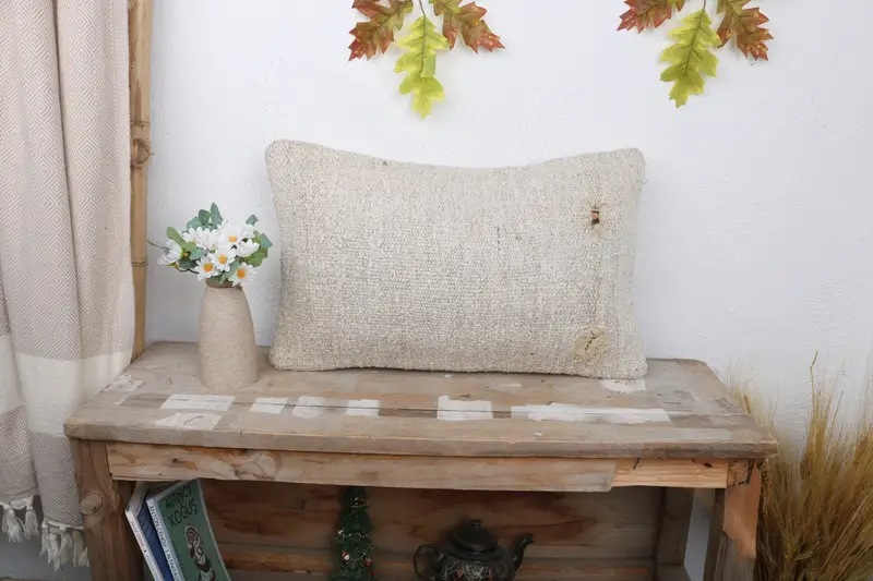 Floor Cushion Cover, Boho Chic Cushion Case, Pillow for Sofa, Vintage Pillow, 12x20 White Pillow, Cushion Cover, Gift Pillow, Retro Pillow Case - 1