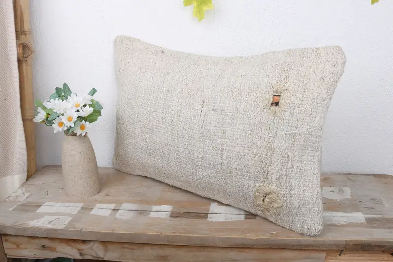 Floor Cushion Cover, Boho Chic Cushion Case, Pillow for Sofa, Vintage Pillow, 12x20 White Pillow, Cushion Cover, Gift Pillow, Retro Pillow Case - 4