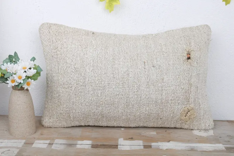 Floor Cushion Cover, Boho Chic Cushion Case, Pillow for Sofa, Vintage Pillow, 12x20 White Pillow, Cushion Cover, Gift Pillow, Retro Pillow Case - 2