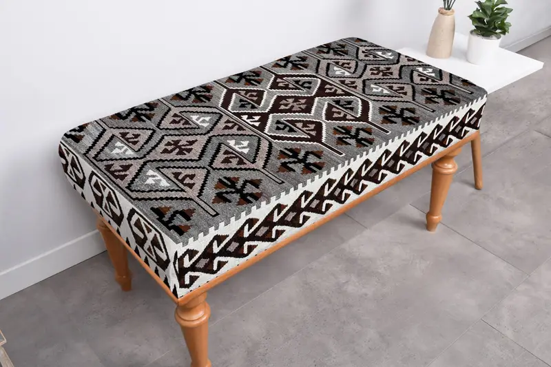 モジュール式オットマン、北欧スタイル グレー & ブラウン ウールブレンド オットマン