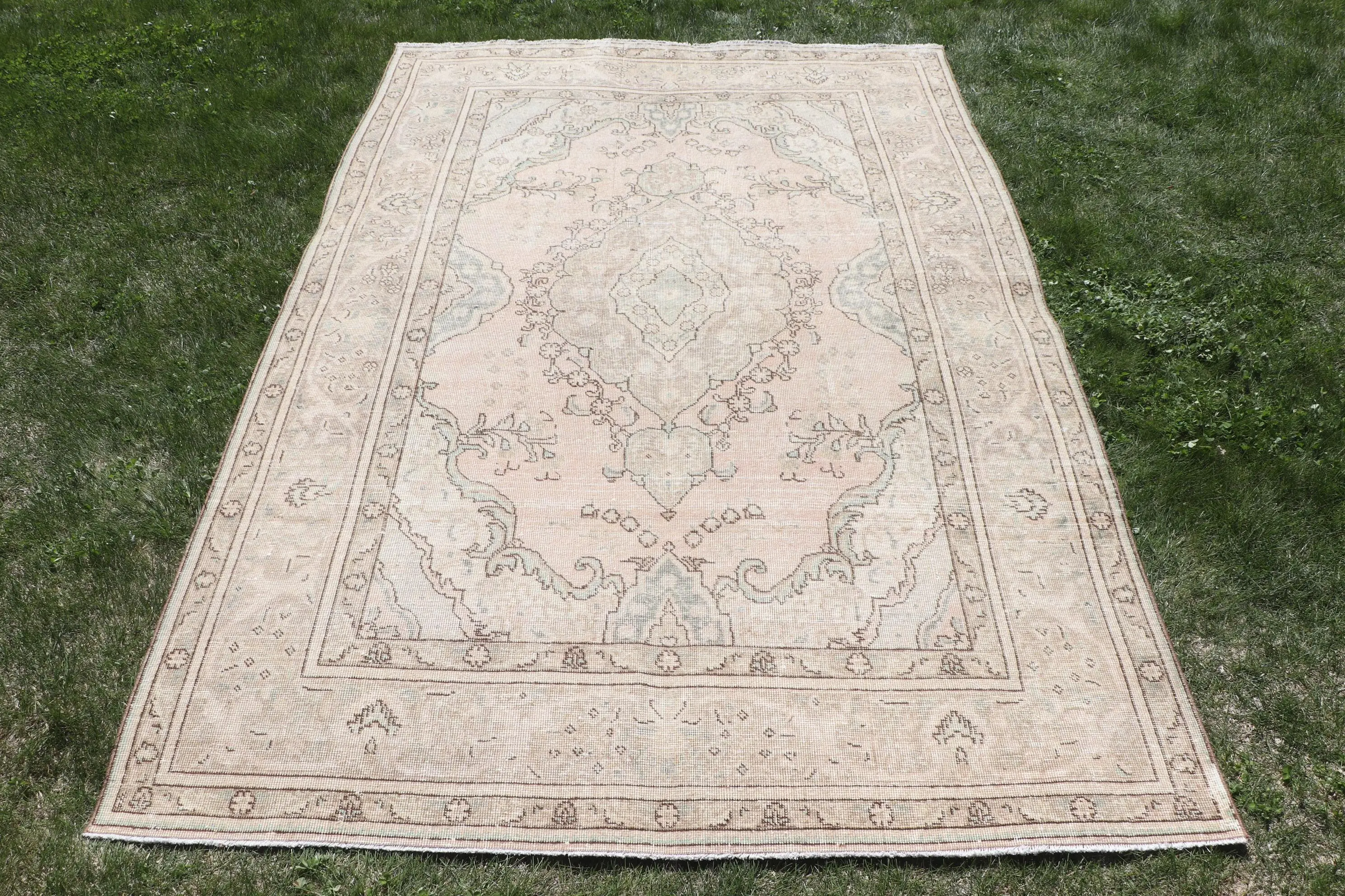 Alfombra de 6,4x9,9 pies, alfombra grande vintage turca, alfombra de lana marrón - 1