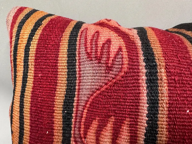 Turkish Kilim Pillow, 12x20 Red Pillow, Pillow, Vintage Pillow, One Of A Kind Pillow Case, Kilim Cushion Sham, Crochet Pattern Pillow Sham - 5