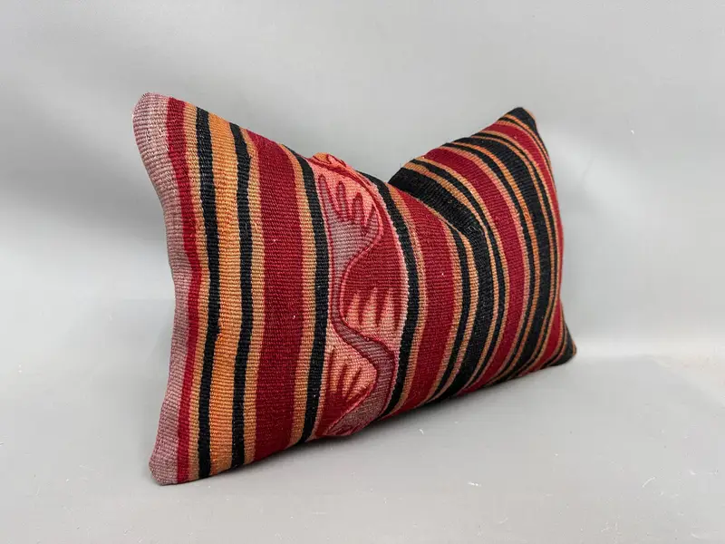 Turkish Kilim Pillow, 12x20 Red Pillow, Pillow, Vintage Pillow, One Of A Kind Pillow Case, Kilim Cushion Sham, Crochet Pattern Pillow Sham - 2
