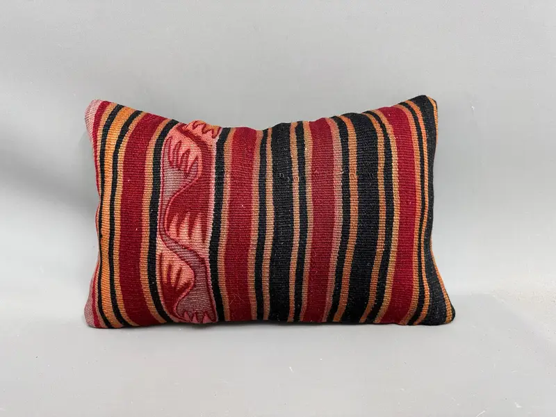 Turkish Kilim Pillow, 12x20 Red Pillow, Pillow, Vintage Pillow, One Of A Kind Pillow Case, Kilim Cushion Sham, Crochet Pattern Pillow Sham - 4