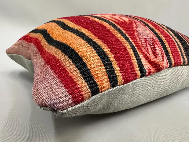 Turkish Kilim Pillow, 12x20 Red Pillow, Pillow, Vintage Pillow, One Of A Kind Pillow Case, Kilim Cushion Sham, Crochet Pattern Pillow Sham - 6