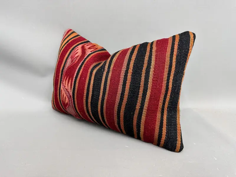Turkish Kilim Pillow, 12x20 Red Pillow, Pillow, Vintage Pillow, One Of A Kind Pillow Case, Kilim Cushion Sham, Crochet Pattern Pillow Sham - 3