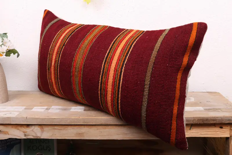 12x24 Red Pillow Sham, Cushion, Kilim Pillow Cover, Vintage Kilim Throw Pillow, Turkish Pillow, Retro Throw Pillow, Neutral Pillow Case - 4