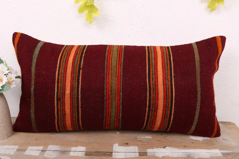 12x24 Red Pillow Sham, Cushion, Kilim Pillow Cover, Vintage Kilim Throw Pillow, Turkish Pillow, Retro Throw Pillow, Neutral Pillow Case - 2