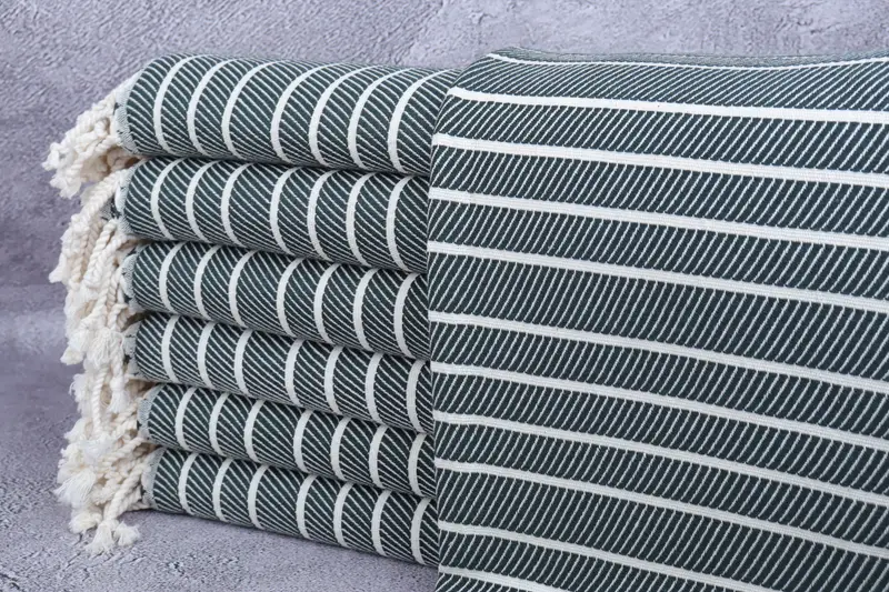 Organik Pamuk Havlu Koyu Yeşil Balıksırtı Peştemal, 40x71 İnç