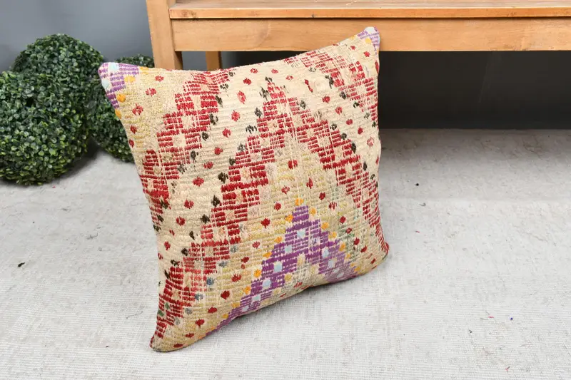 Chair Pillow, Turkish Kilim Pillow, Boho Throw Cushion, 18x18 Red Pillow Cover, Cushion, Kilim Pillow, Pattern Throw Pillow Sham, Pillow for Sofa - 7