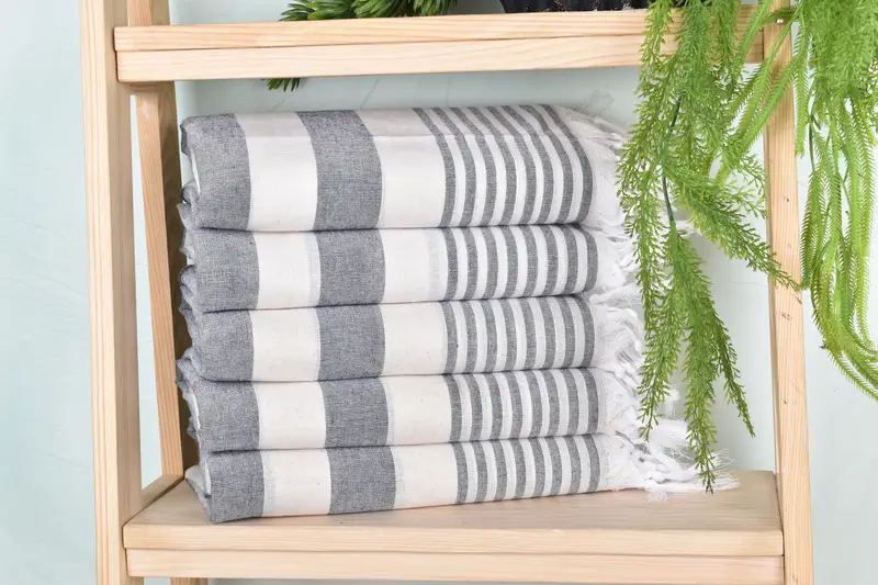 Personalized Turkish Towel Dark Gray Cotton Striped, 40x71 Inches