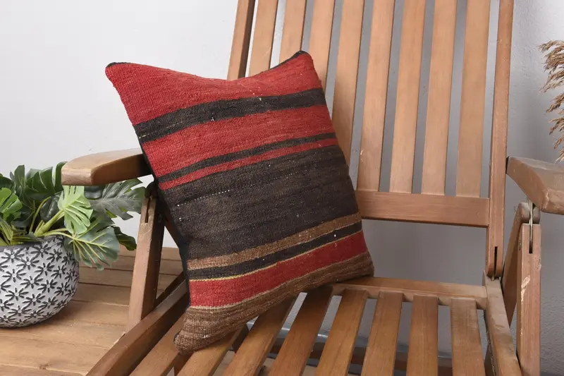 Throw Kilim Pillow, Boho Pillow, Pillow Case, Pillow for Sofa, Ethnic Cushion Case, 16x16 Red Pillow Case, Chair Cushion Cover - 2