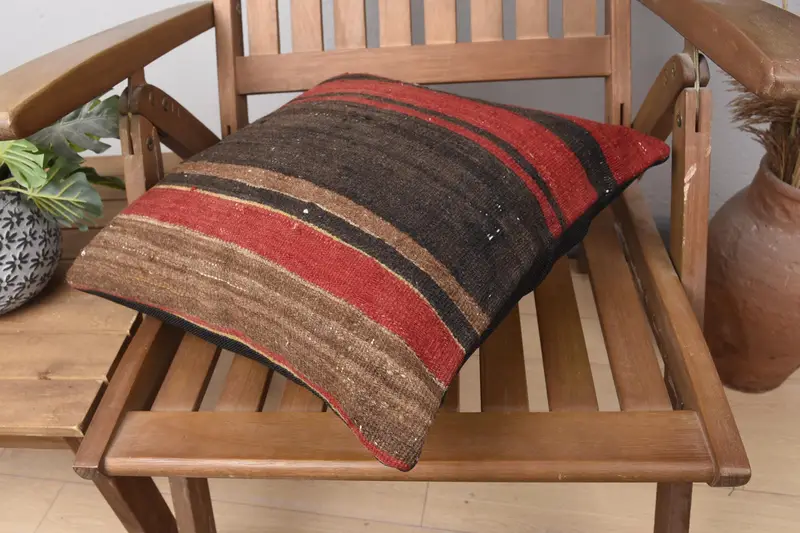 Throw Kilim Pillow, Boho Pillow, Pillow Case, Pillow for Sofa, Ethnic Cushion Case, 16x16 Red Pillow Case, Chair Cushion Cover - 4