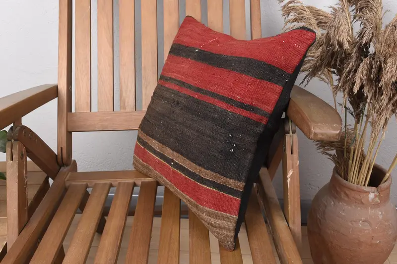 Throw Kilim Pillow, Boho Pillow, Pillow Case, Pillow for Sofa, Ethnic Cushion Case, 16x16 Red Pillow Case, Chair Cushion Cover - 3