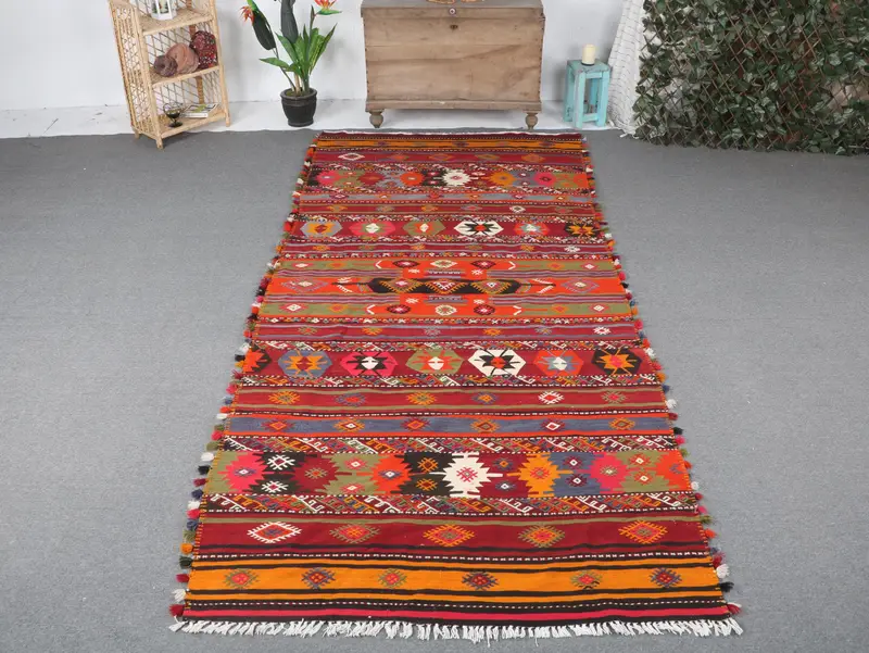 Vibrant Rainbow Rug, 4.7x10.7 ft Floral & Paisley