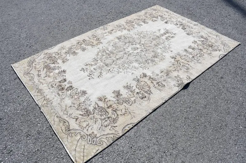 5x8.2 ft Türk Oushak Halısı, Vintage Halı, Beyaz Yün Halı - 1