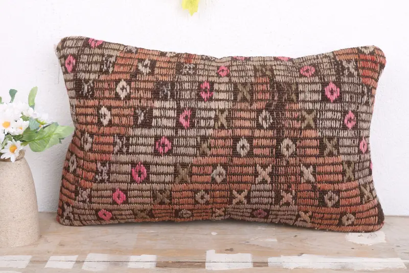 Knitted Cushion, Throw Kilim Pillow, Boho Pillow Sham Cover, Pillow for Couch, Outdoor Throw Cushion, 12x20 Red Cushion Case, Pillow Cover - 2