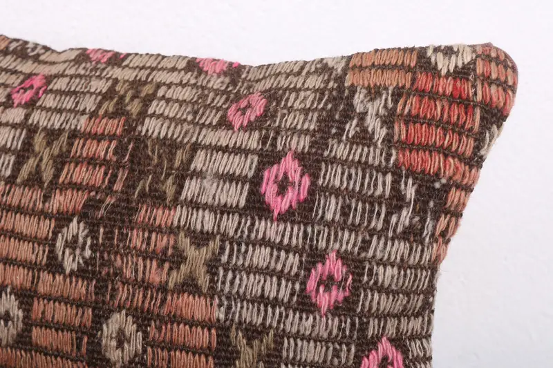 Knitted Cushion, Throw Kilim Pillow, Boho Pillow Sham Cover, Pillow for Couch, Outdoor Throw Cushion, 12x20 Red Cushion Case, Pillow Cover - 5