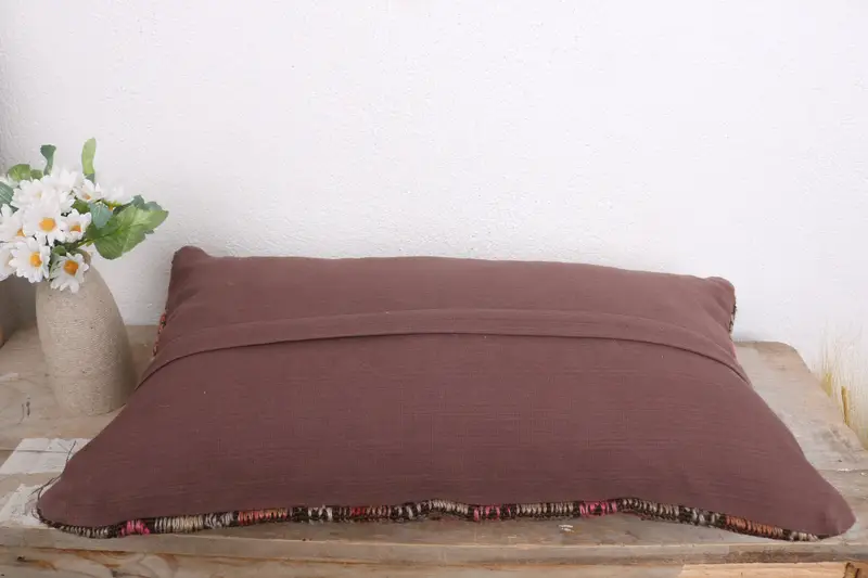 Knitted Cushion, Throw Kilim Pillow, Boho Pillow Sham Cover, Pillow for Couch, Outdoor Throw Cushion, 12x20 Red Cushion Case, Pillow Cover - 7