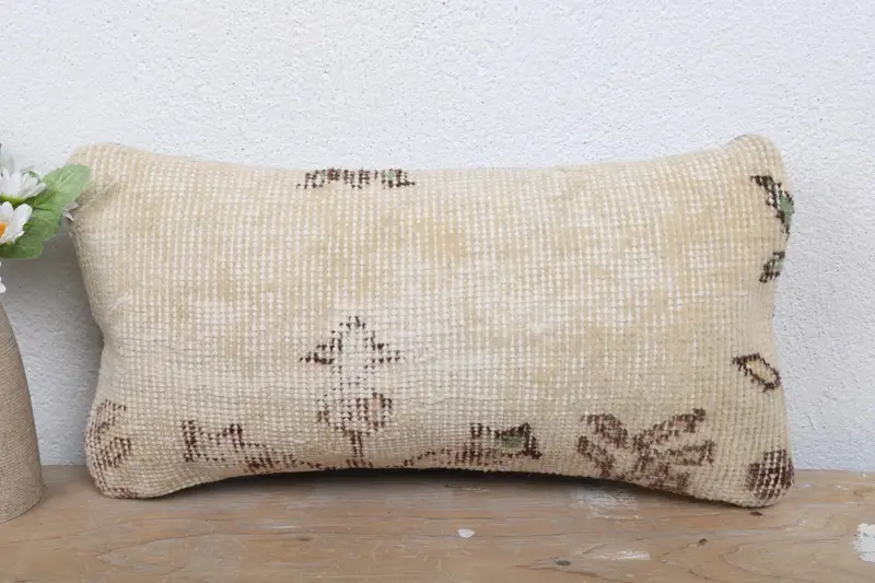 Pillow Cover, Gift Pillow, 8x16 Beige Pillow Case, Turkish Pillow, Sofa Bolster Cushion, Home Decor Pillow, Handwoven Pillow Cover - 2