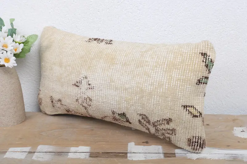 Pillow Cover, Gift Pillow, 8x16 Beige Pillow Case, Turkish Pillow, Sofa Bolster Cushion, Home Decor Pillow, Handwoven Pillow Cover - 4