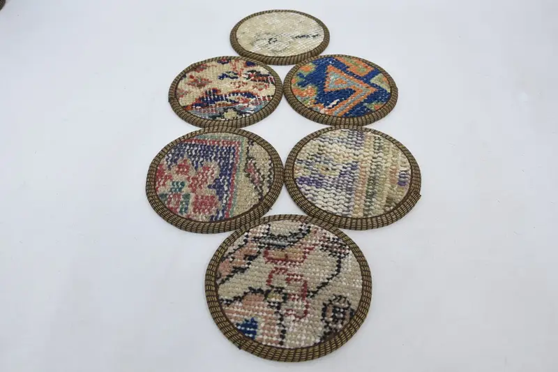 Blue and Brown Antique Rug Pad Coasters, Non-Slip Table Pad Coasters