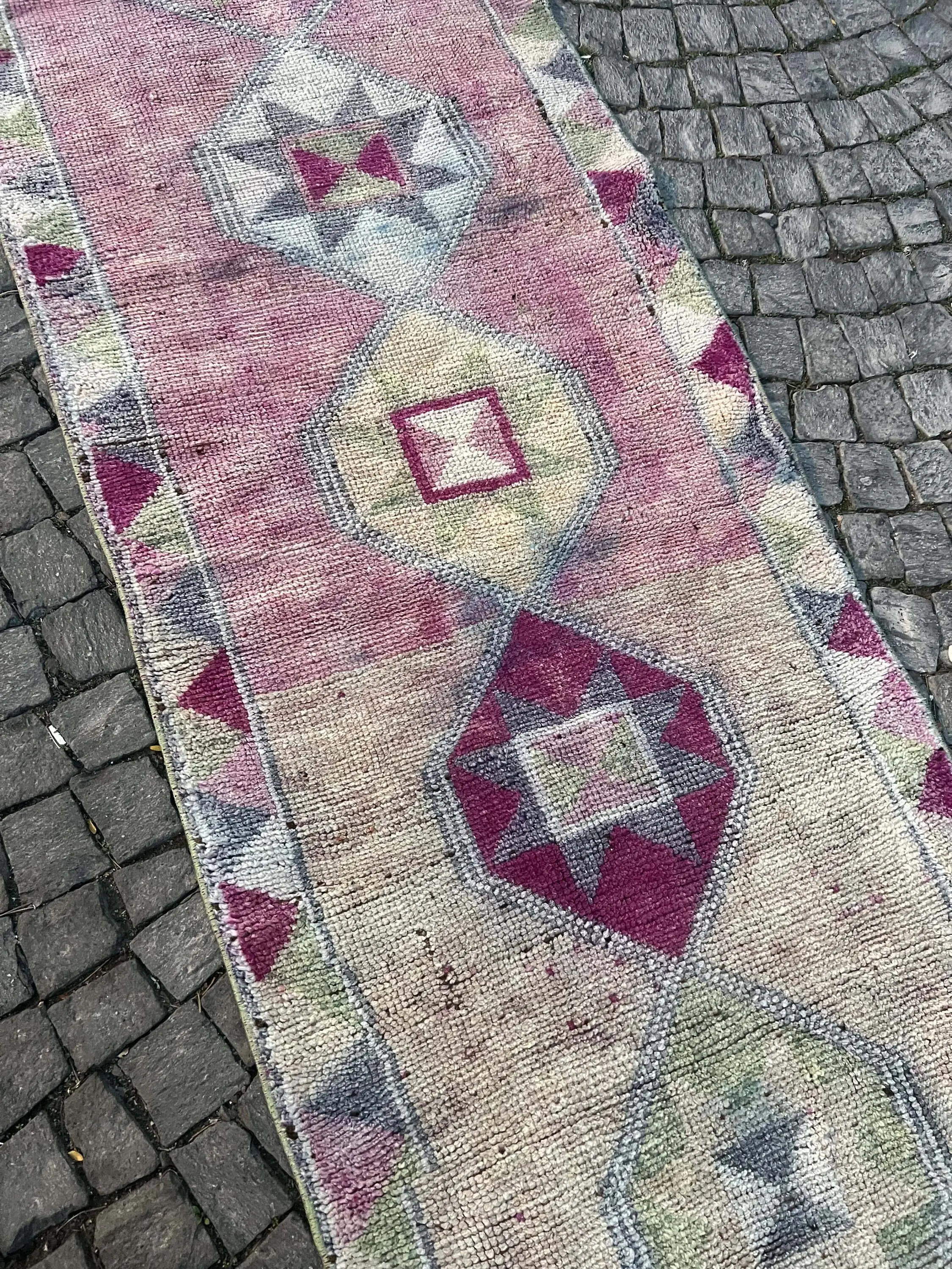 Turkish 2.9x11.3 ft Runner Rug, Vintage Rug, Herki Pink Oriental Rug - 1