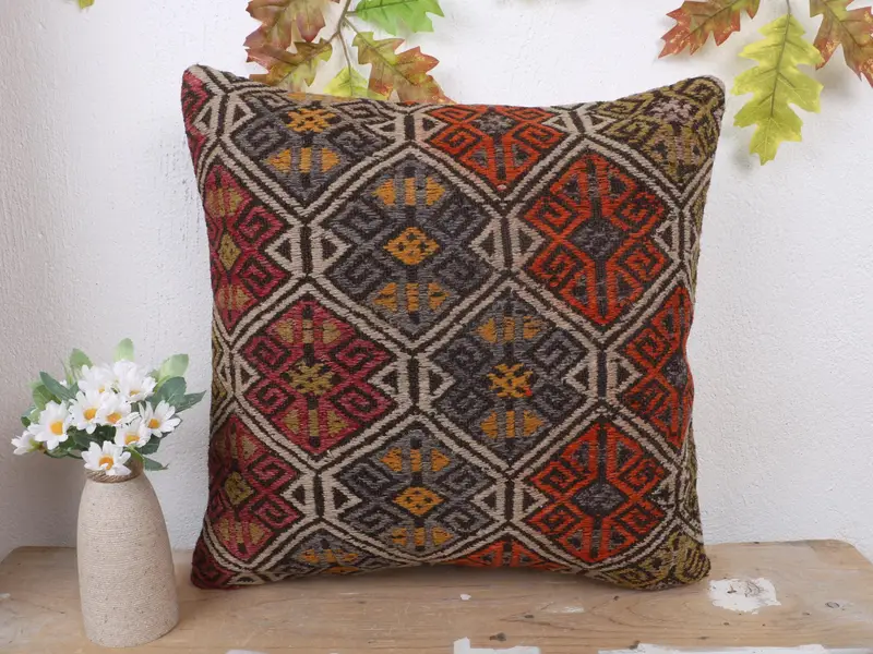 Rot & Grau besticktes geometrisches Wurfkissen, 18x18 Vintage Kissen