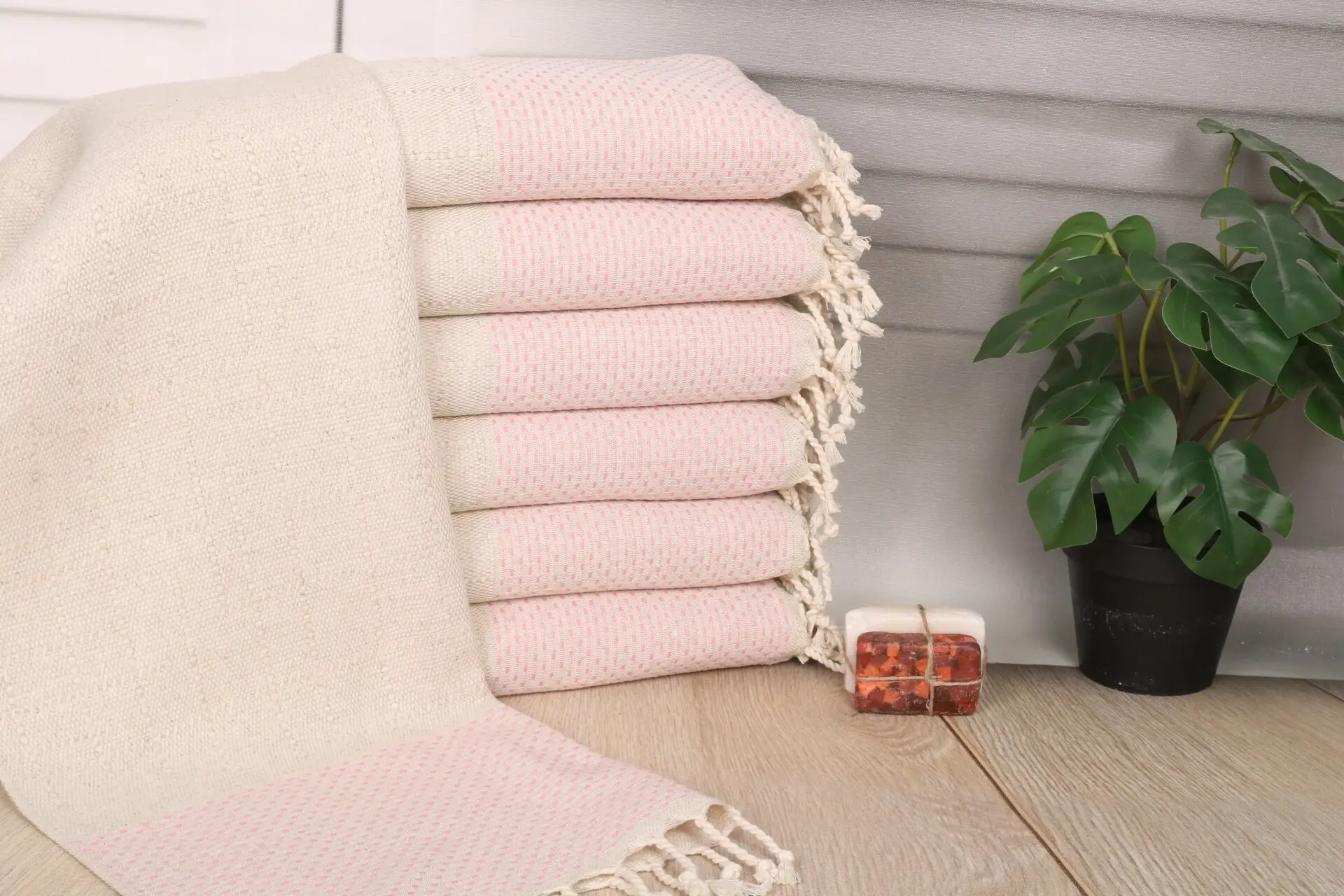 Pink Cotton Hand Towel 20x40 Inches, Organic/Recycled Cotton, Polka Dot - 1