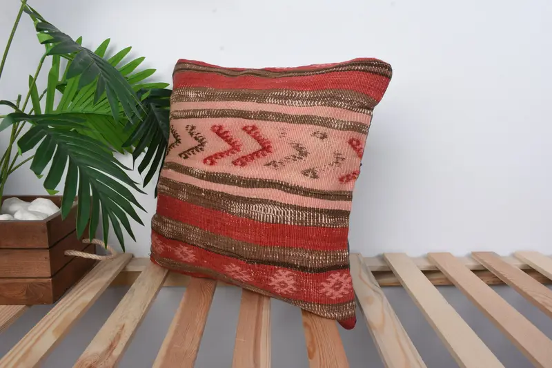 16x16 Red Pillow, Cushion, Vintage Kilim Pillow, Interior Designer Pillow, Turkish Rugs Cushion Case, Home Decor Pillow, Bench Pillow Cover - 5