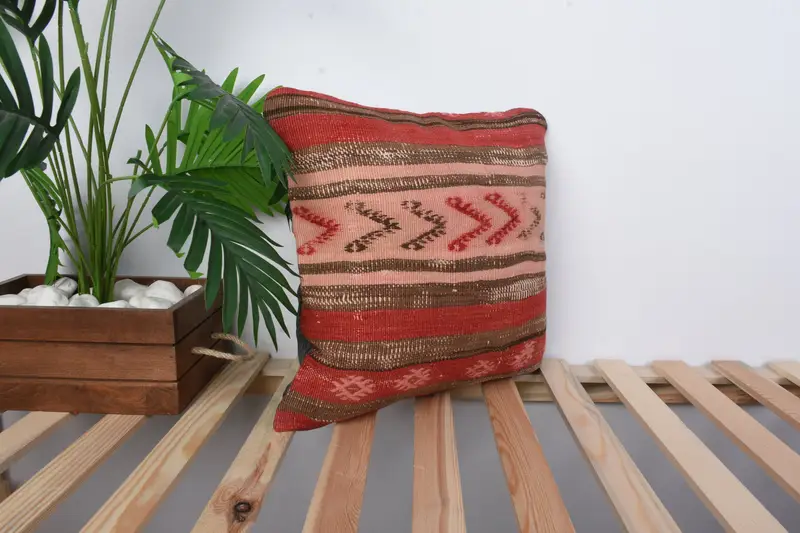 16x16 Red Pillow, Cushion, Vintage Kilim Pillow, Interior Designer Pillow, Turkish Rugs Cushion Case, Home Decor Pillow, Bench Pillow Cover - 4