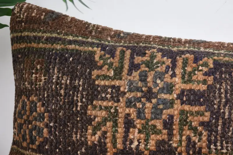 Pillow Case, Antique Pillows, Vintage Pillow, Decorative Bolster Pillow Cover, Comfy Throw Cushion, Turkish Kilim Pillow, 12x24 Brown Pillow Case - 2
