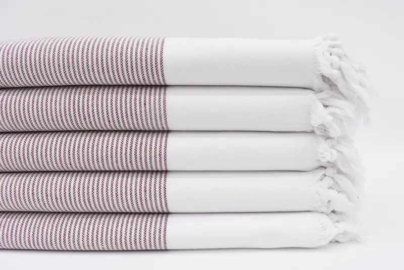 Wedding Gift Personalized Towel Burgundy Striped, Organic Cotton, 70x40 Inches