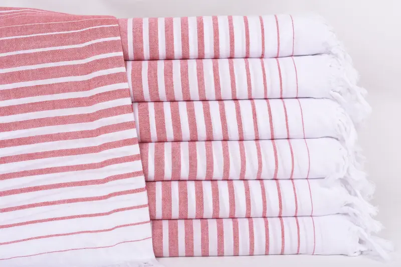 Bridesmaid Gift Red Striped Towel, 67x36 inches, Organic Cotton