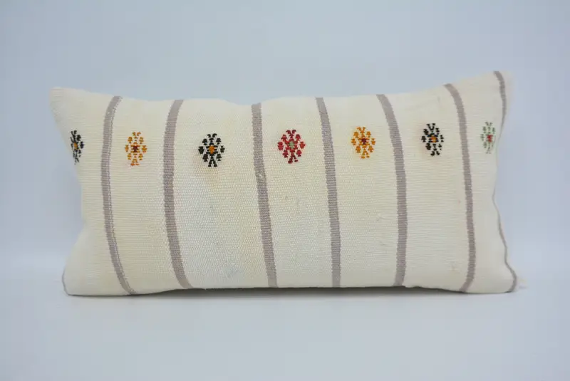 Pillow, Tapestry Pillow Cover, Pillow for Couch, 12x24 White Pillow, Ethnical Kilim Rug Pillow, Vintage Kilim Pillow, Floor Pillow Sham - 1