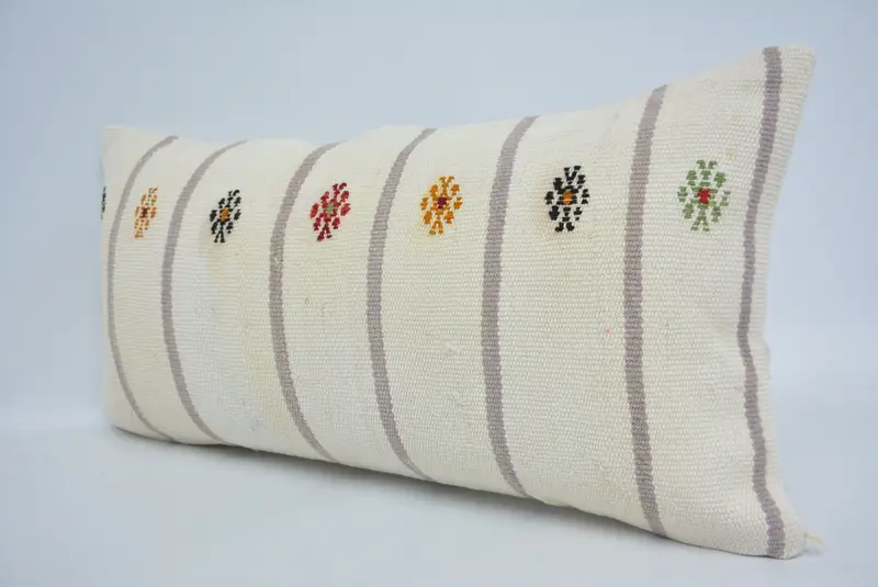 Pillow, Tapestry Pillow Cover, Pillow for Couch, 12x24 White Pillow, Ethnical Kilim Rug Pillow, Vintage Kilim Pillow, Floor Pillow Sham - 4