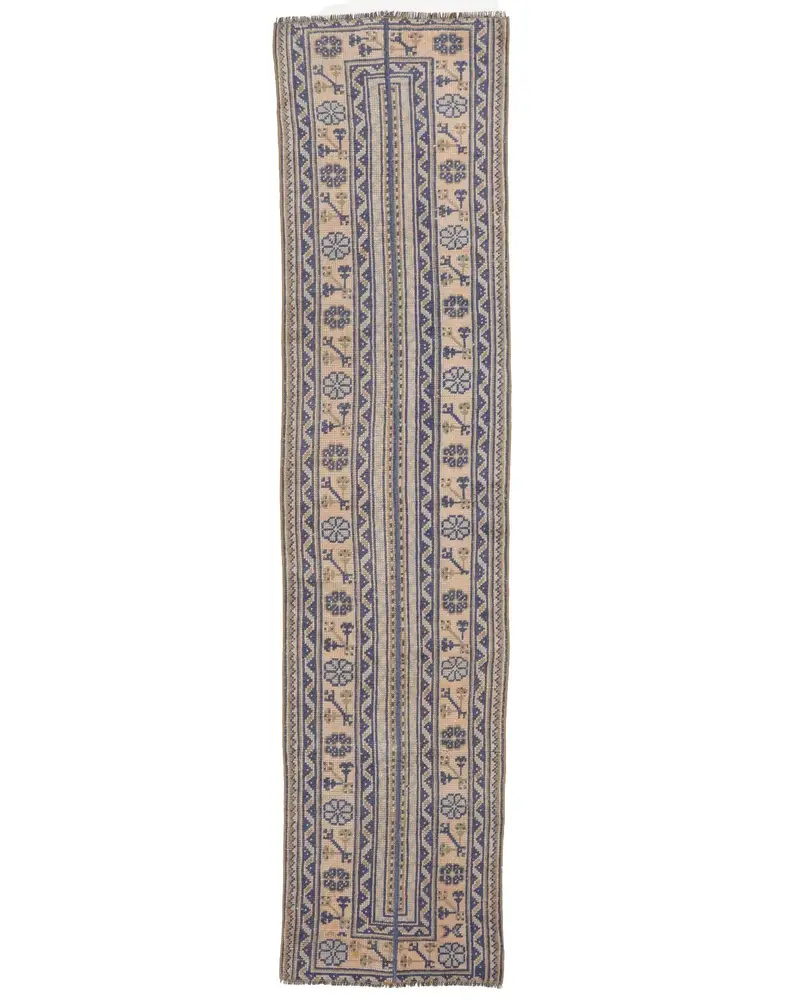 ブルー & ベージュ パッチワーク ラグ 2x8 フィート エレガントな装飾