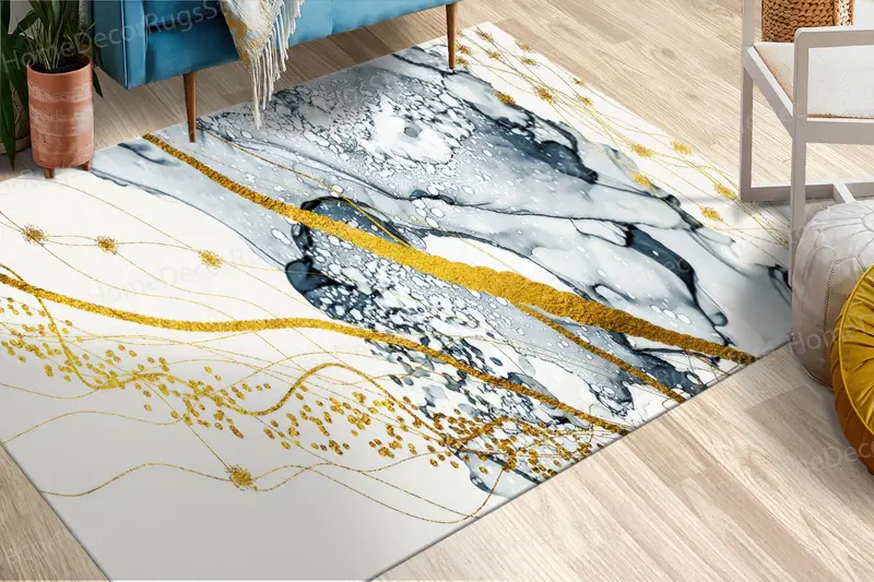 Bedruckter Teppich mit goldenem Marmor: Zeitgenössisches, schimmerndes Luxusdesign
