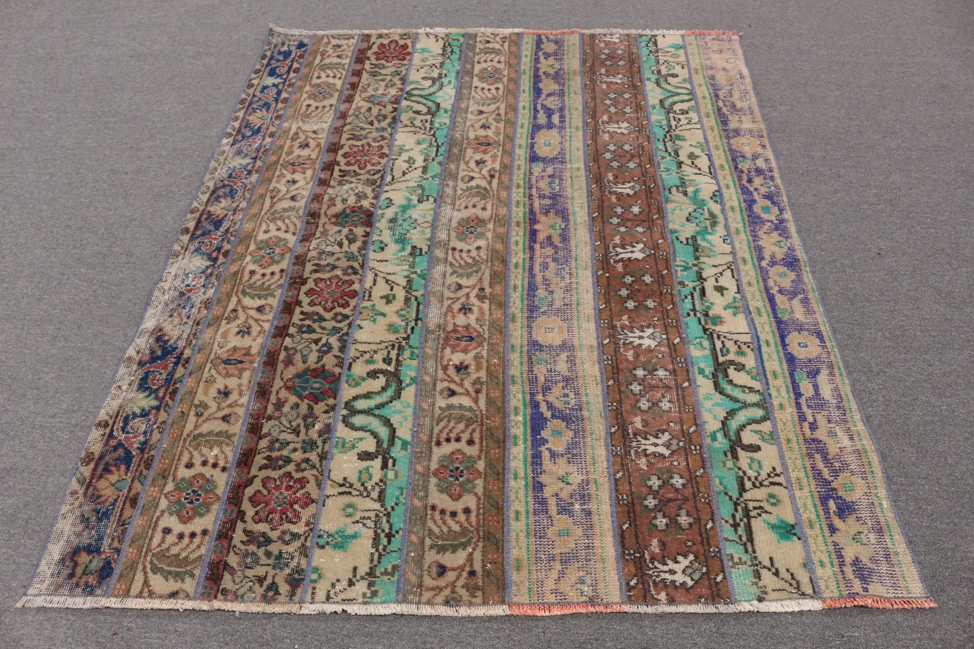 5.1x6.2 ft Eski Türk Halısı, Alan Halısı, Mavi Fas Halısı - 1