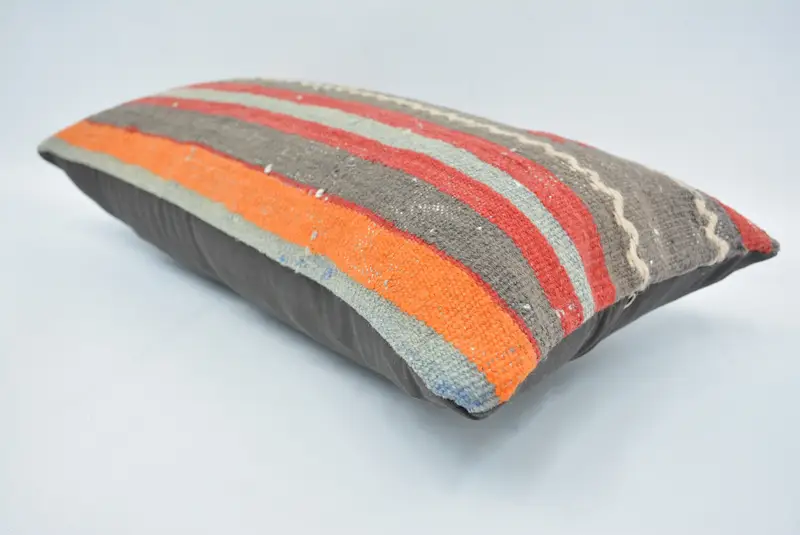 Kilim Pillow, Vintage Throw Cushion, Gift Pillow, 12x24 Red Cushion Case, Pillow, Handmade Throw Cushion Case, Vintage Kilim Throw Pillow - 6