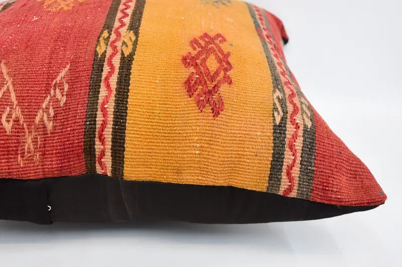 Vintage Kilim Pillow Cushion Cover, Turkish Kilim Pillow, Vintage Pillow, Cushion Case, 24x24 Red Cushion Cover, Boho Pillow Sham Cover - 5