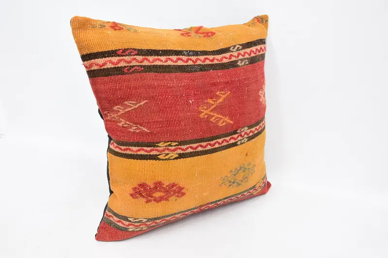 Vintage Kilim Pillow Cushion Cover, Turkish Kilim Pillow, Vintage Pillow, Cushion Case, 24x24 Red Cushion Cover, Boho Pillow Sham Cover - 3