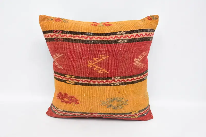 Vintage Kilim Pillow Cushion Cover, Turkish Kilim Pillow, Vintage Pillow, Cushion Case, 24x24 Red Cushion Cover, Boho Pillow Sham Cover - 1