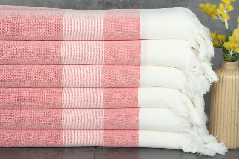 Personalized Bridesmaid Gift Coral-red Striped Cotton Towel, 40x67 Inches