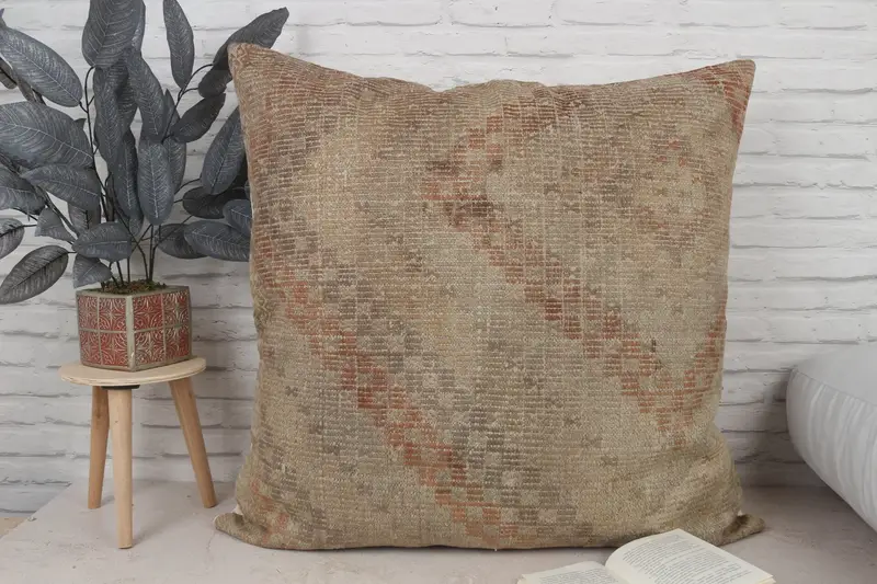 Indoor Cushion Case, Kilim Pillow Cover, 32x32 Beige Cushion Case, Cushion, Turkish Rugs Cushion, Turkish Kilim Pillow, Gift Pillow - 1